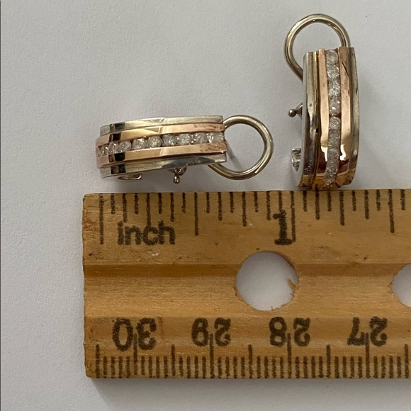 💎 .54ct Diamond 14k solid rose gold and 925 silver earrings genuine real stones - Picture 8 of 16